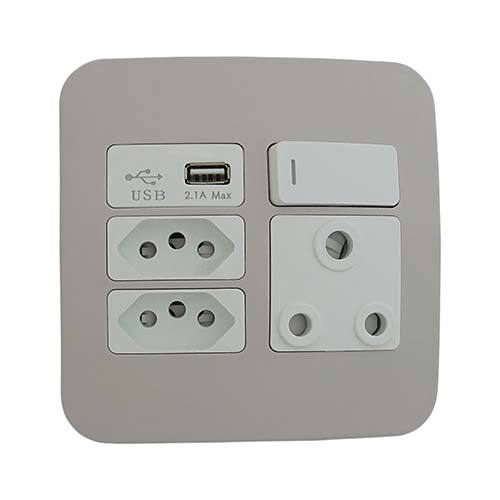 VETi 1 Single RSA, Double V-Slim & USB Socket Outlet - White modules