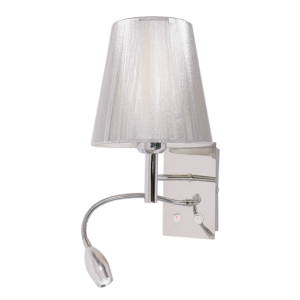 Brightstar Polished Chrome Wall Fitting with Silver Thread Shade and LED Gooseneck Arm