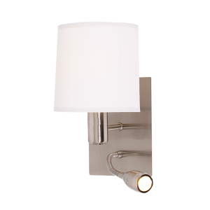 Brightstar Satin Chrome Wall Bracket with White Shade and Gooseneck LED Arm (40W SES + 1W LED)