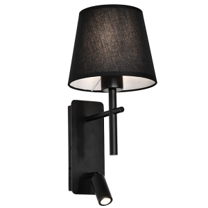 Brightstar WB278 Black Metal Wall Bracket with Fabric Shade and Dual LED Switches