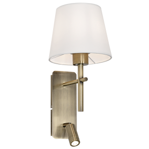 Brightstar WB280 Antique Metal Wall Bracket with White Fabric Shade and Dual LED Switches