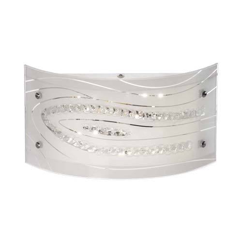 Rectangular Curved White Patterned Glass With Crystals And Polished Chrome Clips 300Mm
