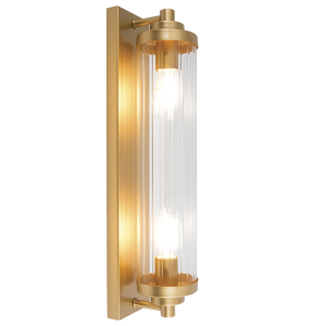 Brightstar WB386/2 Gold Metal Wall Bracket with Clear Fluted Glass