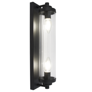 Brightstar Black Metal Wall Bracket with Clear Fluted Glass (WB387/2)