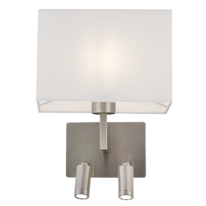 Brightstar WB407/3 Satin Metal Wall Bracket with White Shade and Dual LED Switches