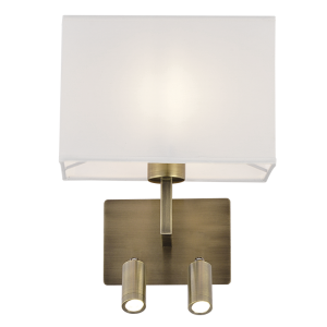Brightstar WB408/3 Antique Metal Wall Bracket with White Shade and Dual LED Switches