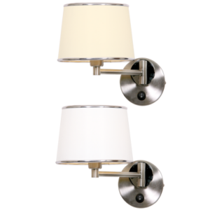 Brightstar WB894 Satin and Polished Chrome Swing Arm Wall Fitting with Switch and Cream/White Shade