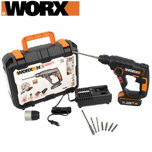 Rotary Hammer Drill Sds H3 20V 2.0Ah Std Charg 10 X Acc Bmc Worx