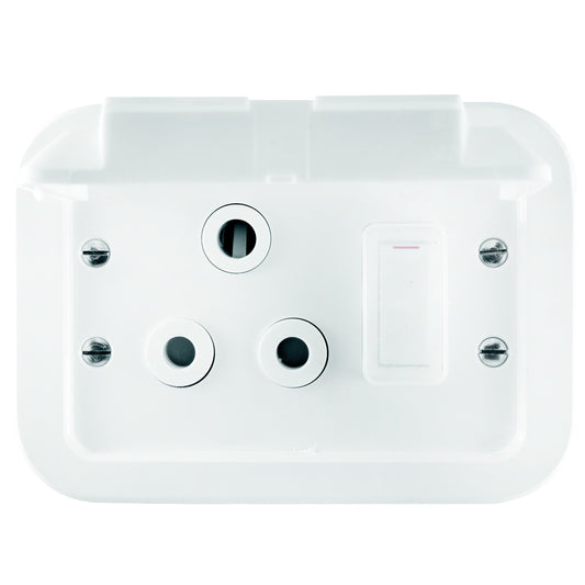CRABTREE 16A White Industrial Single Socket with Metal Surface Box