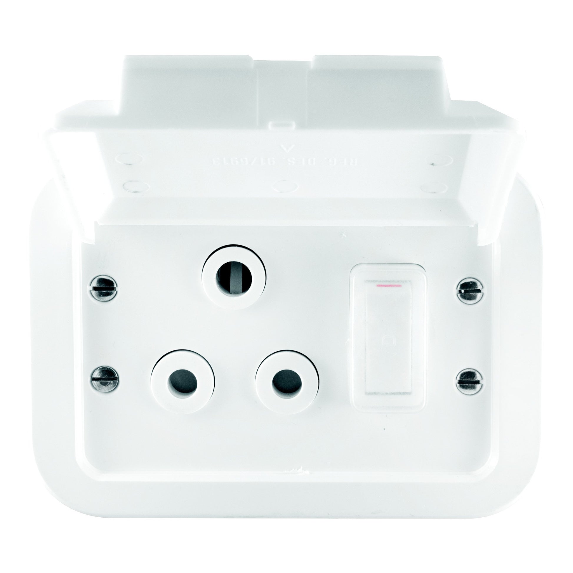 Crabtree Industrial 16A Single Switched Weatherproof Socket in White Plastic Surface Box
