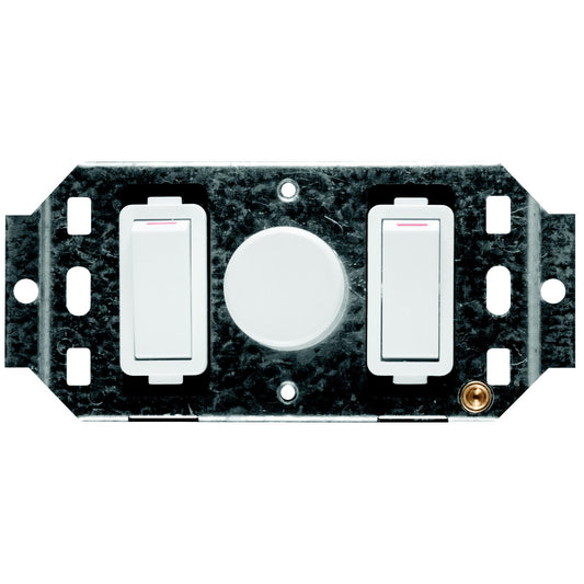 Crabtree Classic 800W Rotary Dimmer with 2-Lever 1-Way Switch on Yoke (4x2, White)