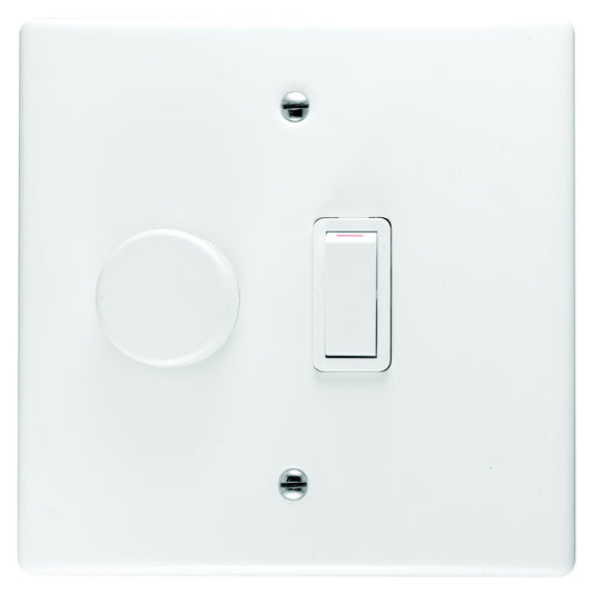 Crabtree Classic 600W Rotary Dimmer Switch with 1 Lever and 4x4 Cover, White