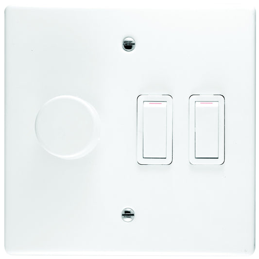 CRABTREE CLASSIC DIMMER SWITCH 2 LEVER + COVER 4X4 600W