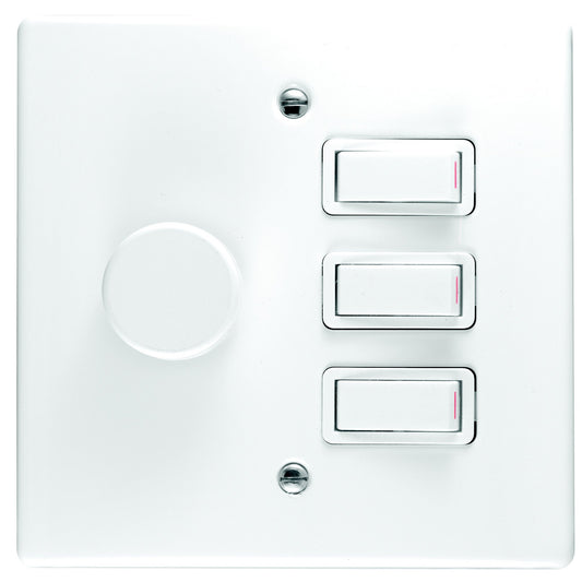 Crabtree Classic 600W Dimmer Switch with 3 Lever and 4x4 Cover, White