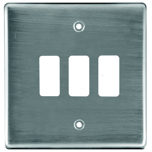 Crabtree Classic 4x4 Steel 3 Lever Coverplate - Satin Chrome (100mm x 100mm)