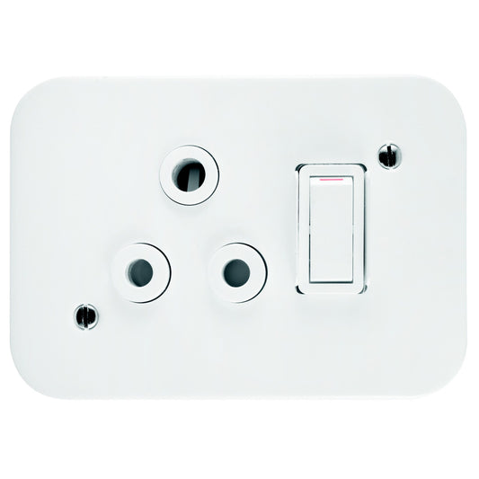 Crabtree Industrial 16A Single Switched Socket with White Cover (75x83mm)