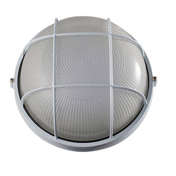 Starlit Large White Round Outdoor Bulkhead Light with E27 Holder, IP54, Aluminium/Glass
