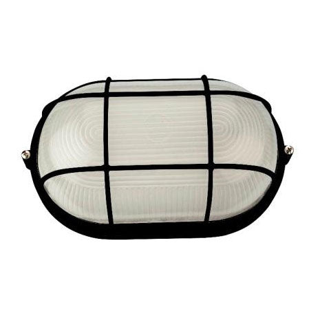 Starlit Small Oval Black Bulkhead Fitting for Outdoor Use, 1 x E27, Max 60W