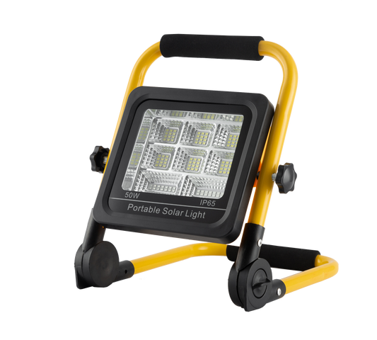 Starlit 50W Portable LED Solar Rechargeable Emergency Floodlight, Yellow, IP65, Daylight 6500K