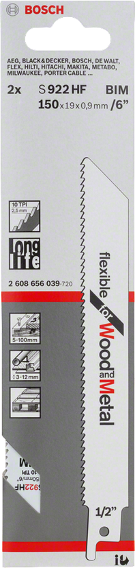 S 922 HF Flexible for Wood and Metal Reciprocating Saw Blade