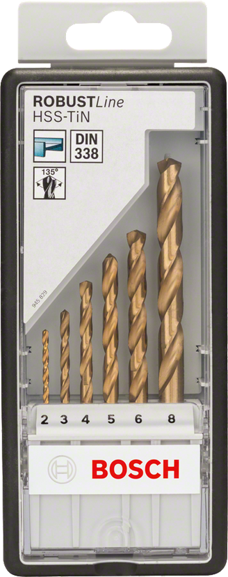HSS Twist Drill Bit TiN-coated Set, Robust Line, 6-piece